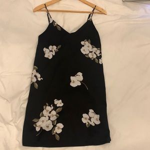 Black flower print dress